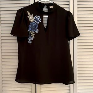 Black Floral Appliqué Blouse